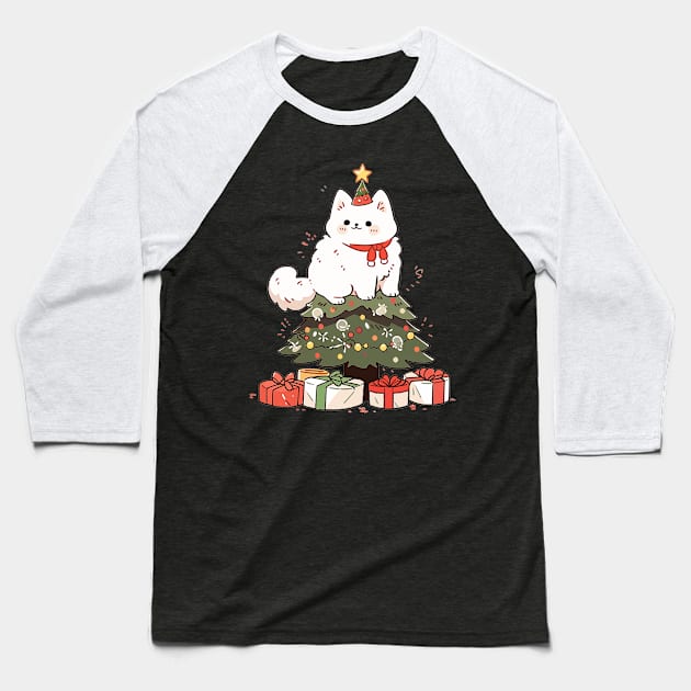 Funny Christmas Tree Cat Baseball T-Shirt by Seraphine